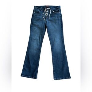 NOBO High Waisted Lace Up Jeans Sz L-11/13 Flare Hem Dark Stretch Denim New NWOT